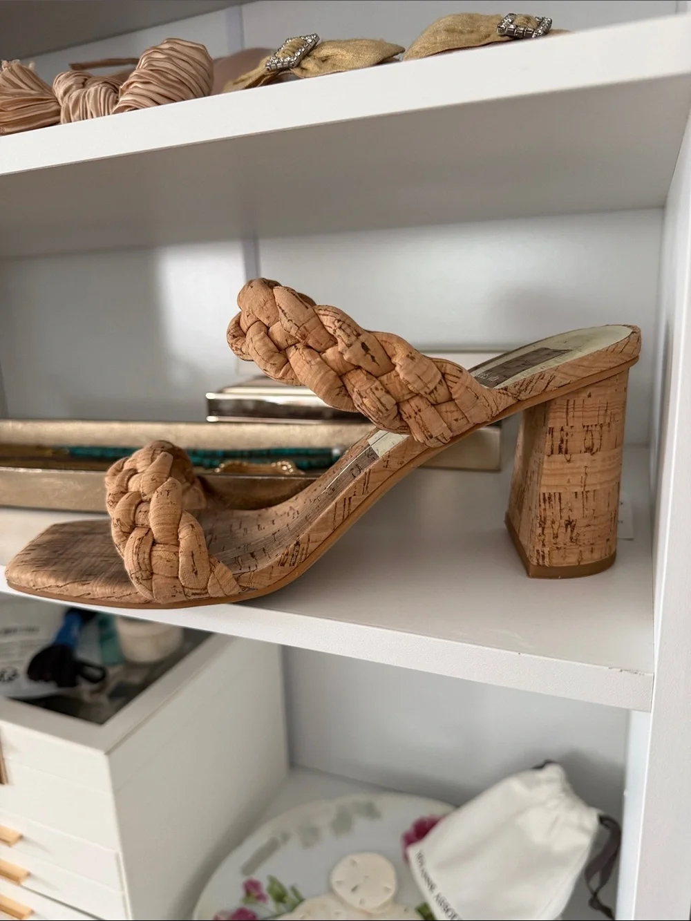 Dolce Vita Braided Cork Block Heel Sandals in Light Tan